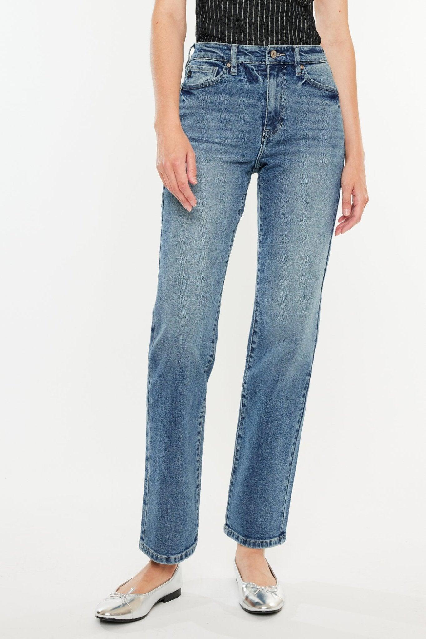 Medium Wash High Rise Relaxed Straight Leg Jeans - FINAL SALE Product Image
