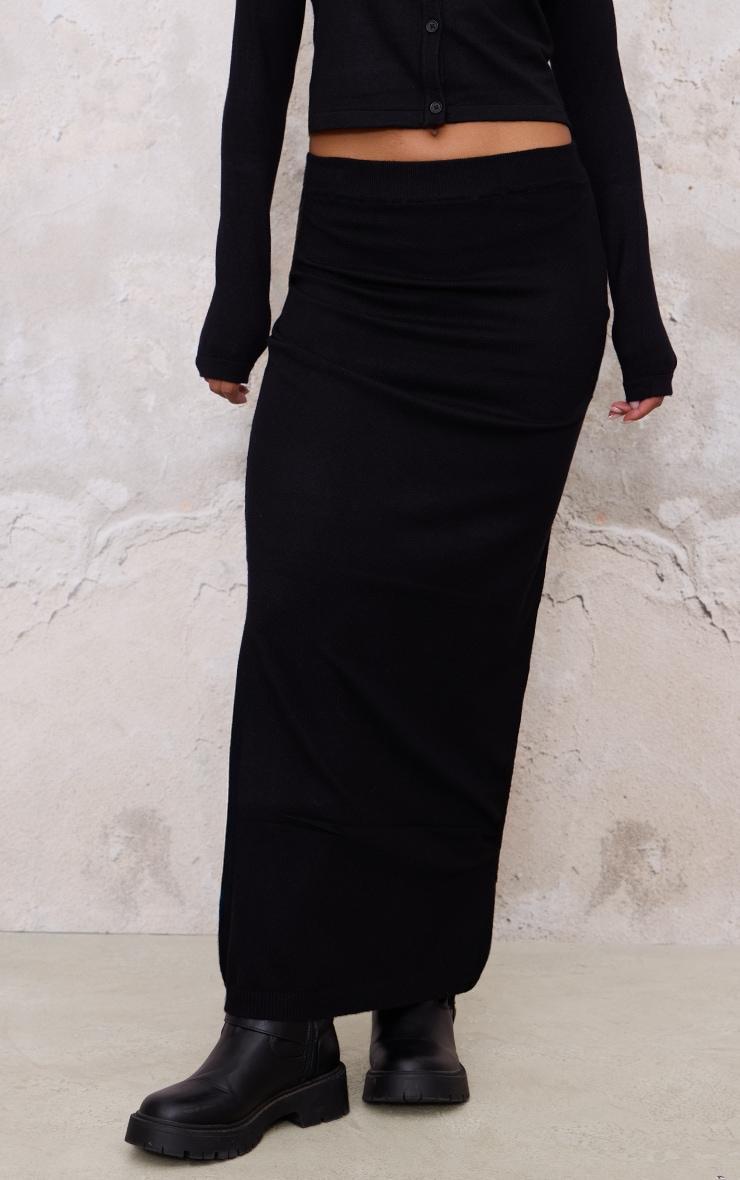 Black Basic Fine Knit Maxi Skirt Product Image