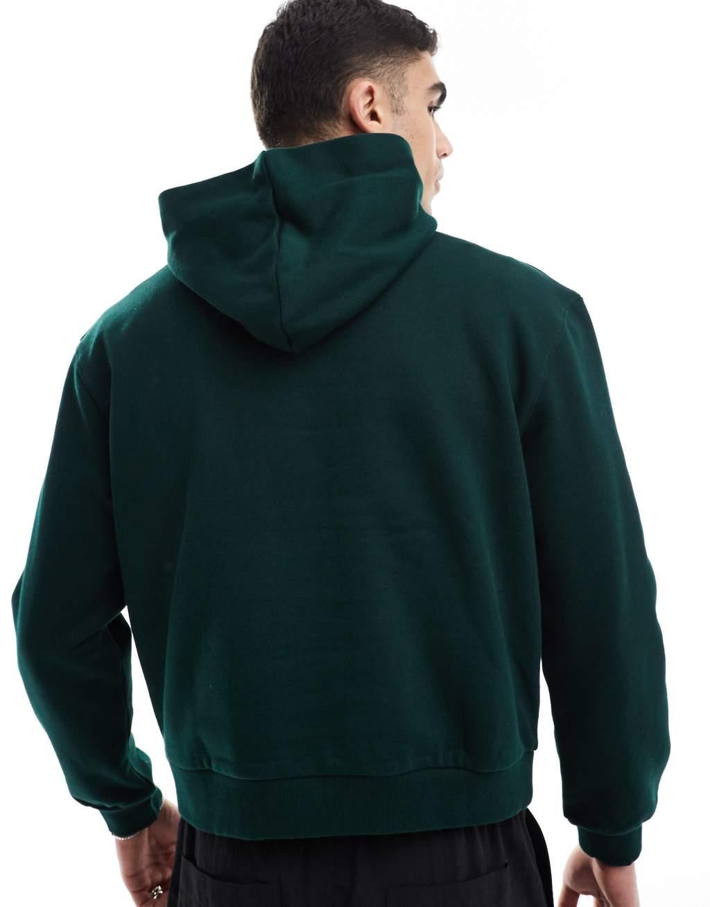 ASOS DESIGN premium heavyweight boxy oversized hoodie 400gsm in dark green Product Image