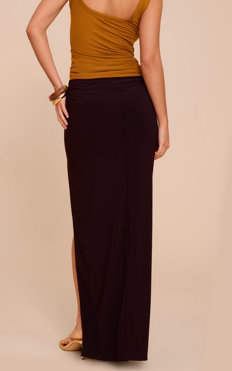 Dark Chocolate Stretch Chiffon Trim Detail Maxi Skirt Product Image