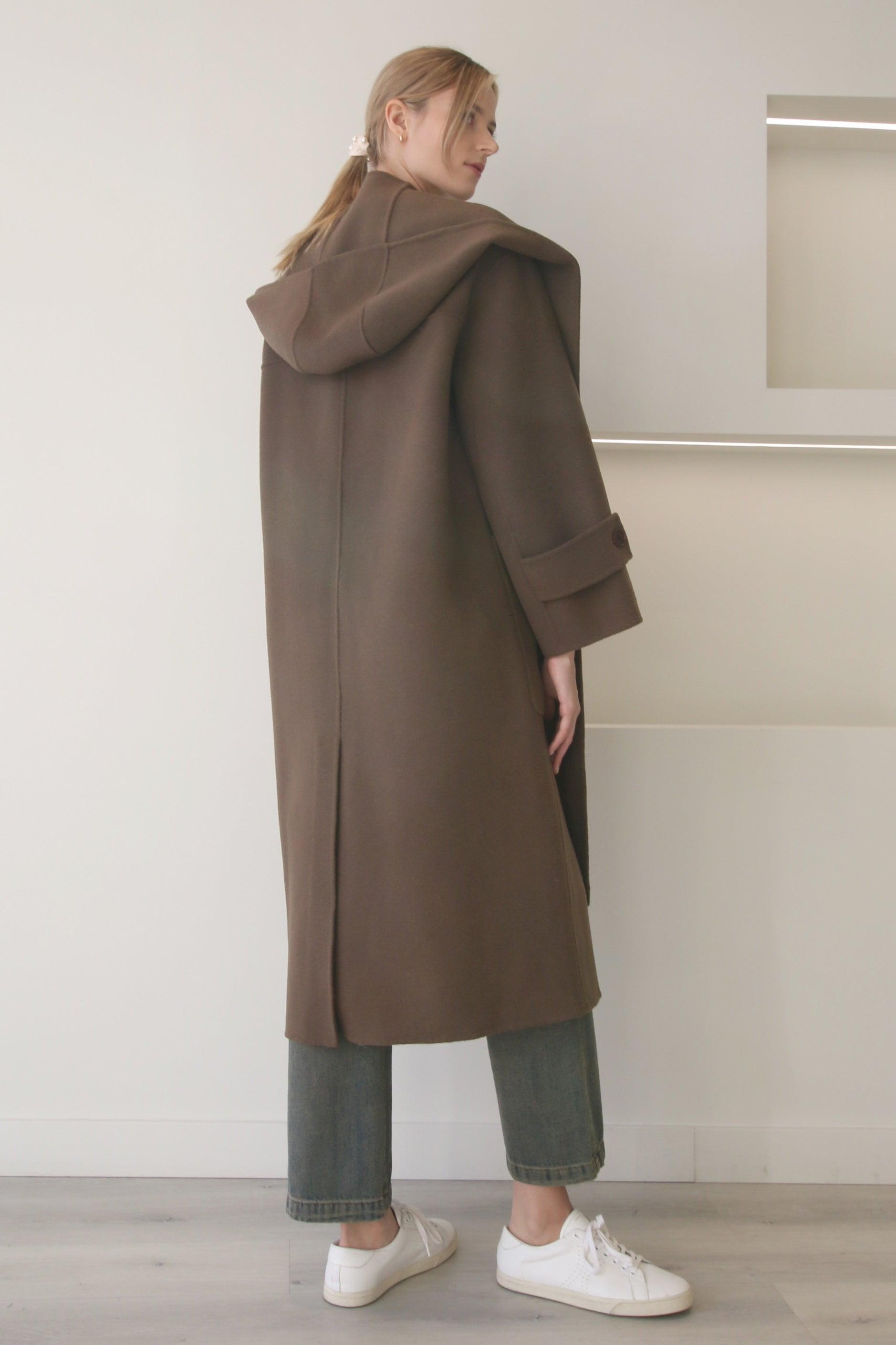 Brown Wool Coat With Scarf Hat Product Image