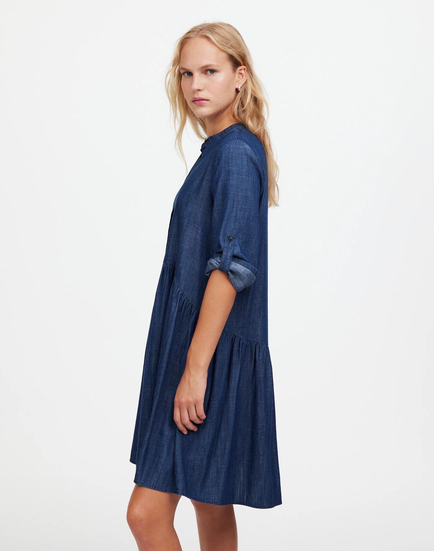 Denim Button-Front Mini Shirtdress Product Image