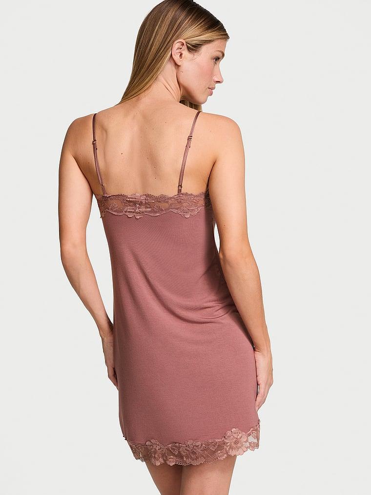 Modal Soft & Lace Trim Straight-Neck Slip Dress Product Image