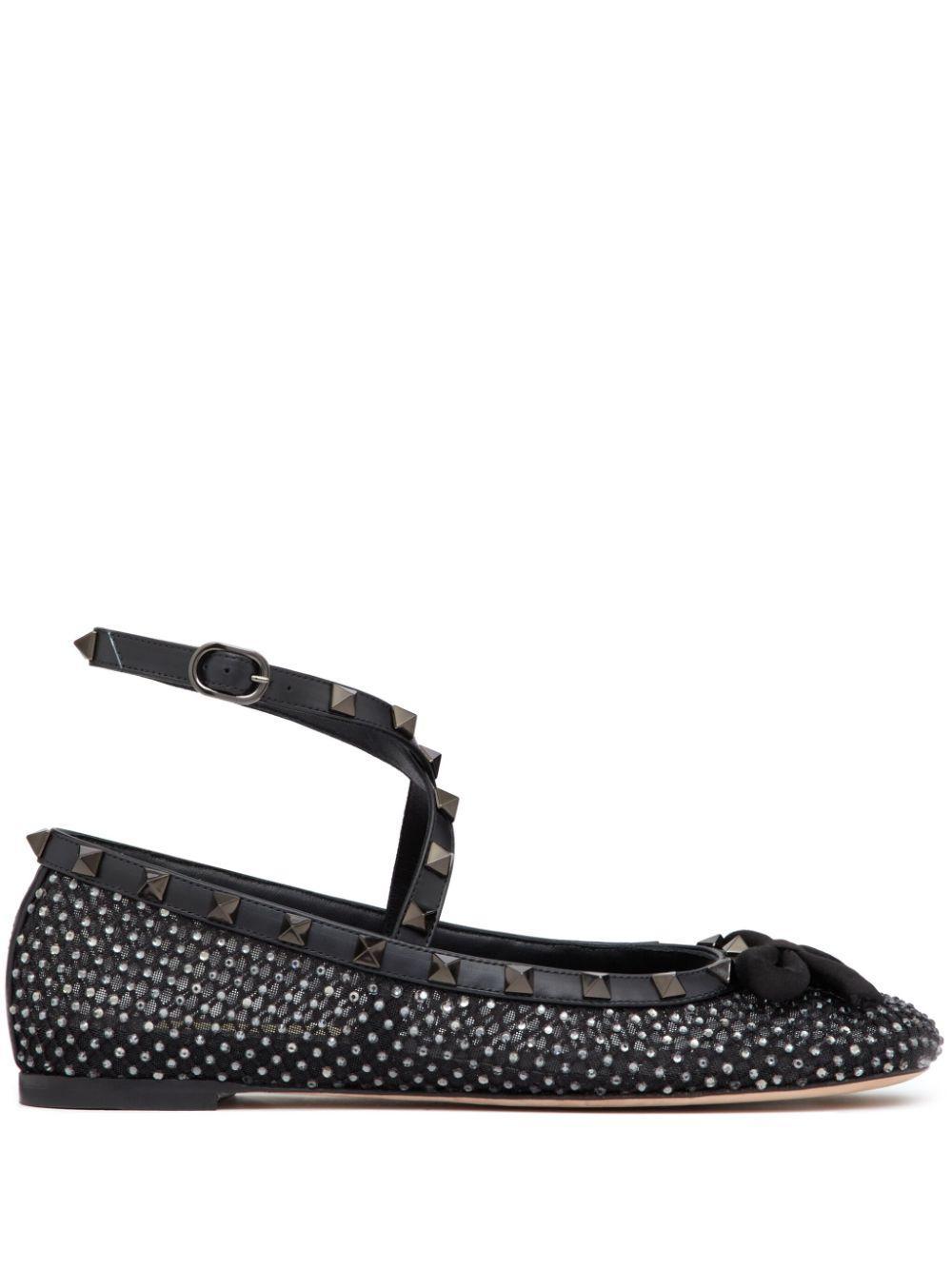 VALENTINO GARAVANI Rockstud Rhinestone-embellished Ballerina Shoes In Black Product Image