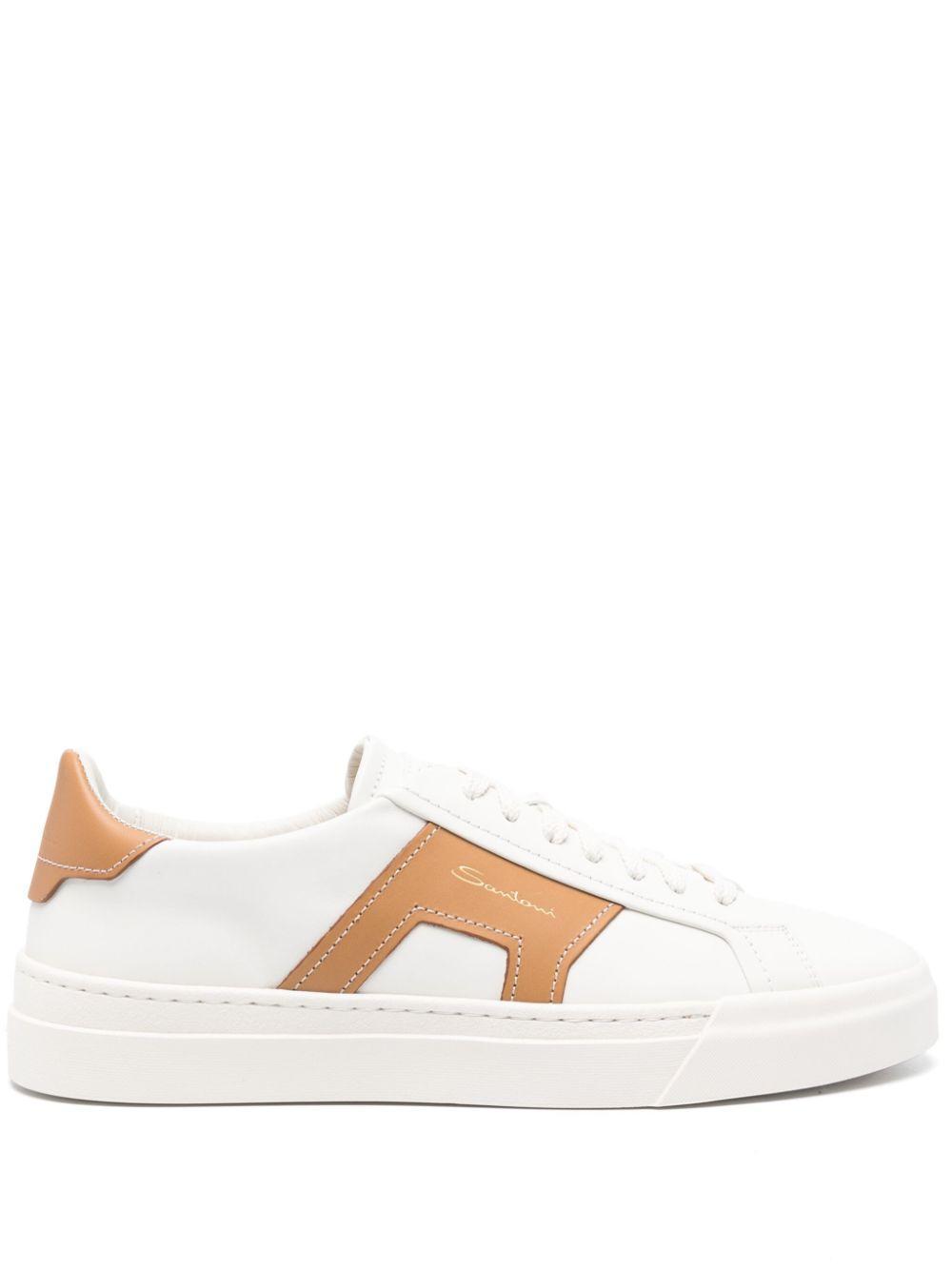 SANTONI Men's Dbs1 Leather Double Buckle Low-top Sneakers In White Product Image