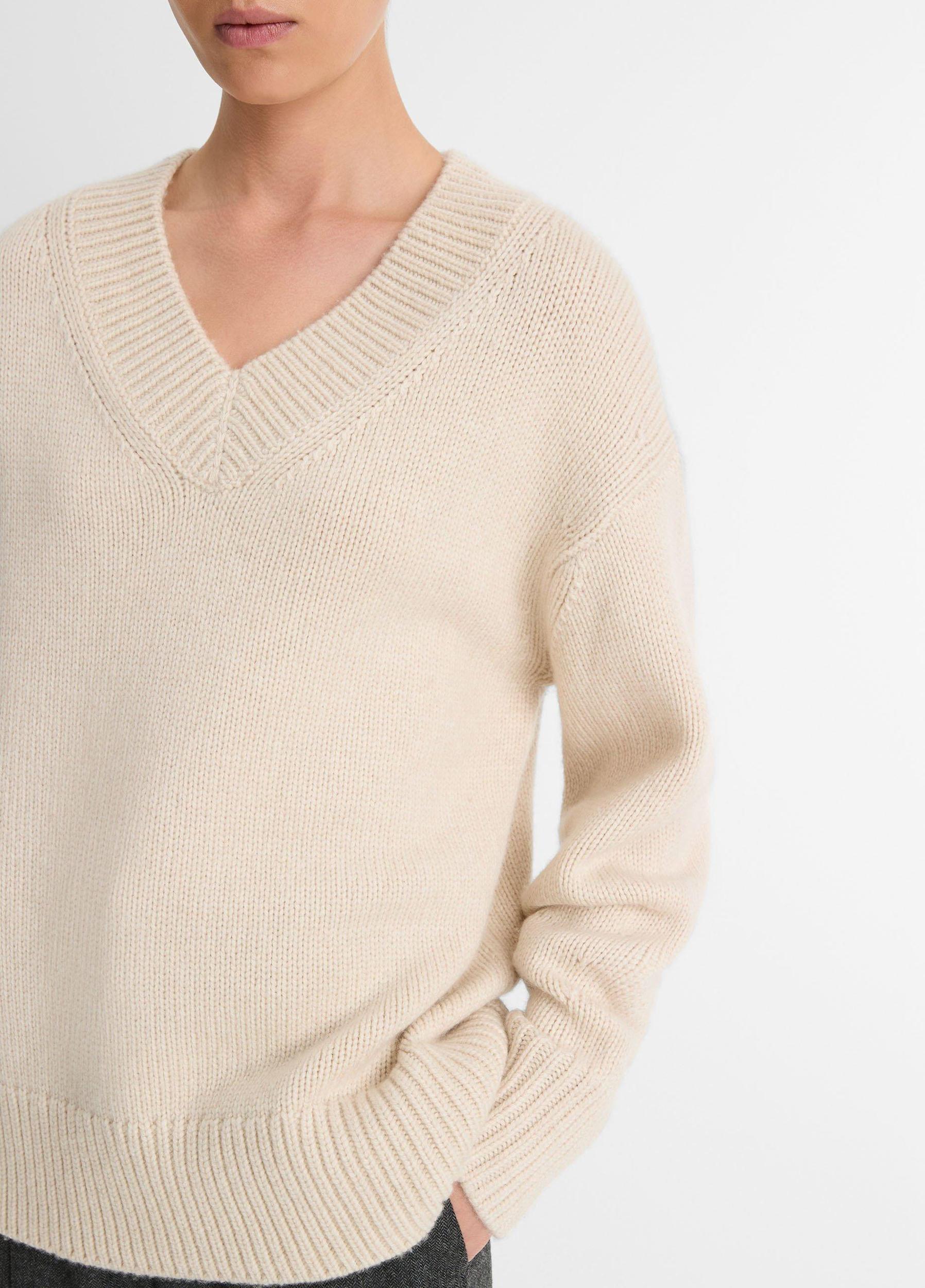 Wool and Cashmere Drop-Shoulder V-Neck Sweater Product Image
