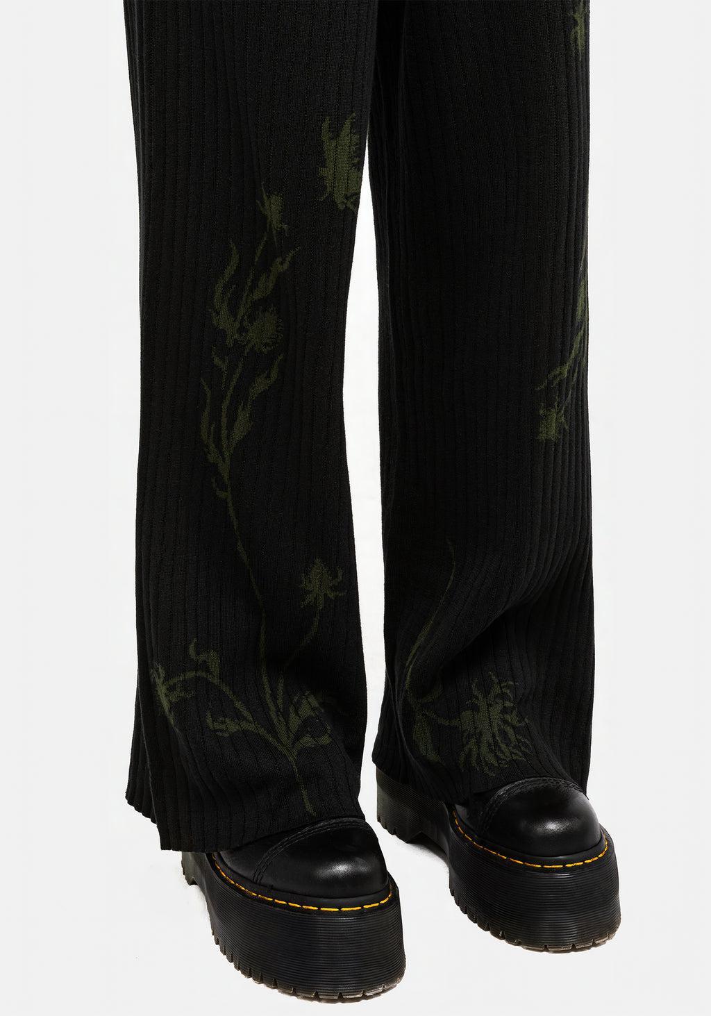 Diastella Floral Jacquard Rib Knit Trousers Product Image