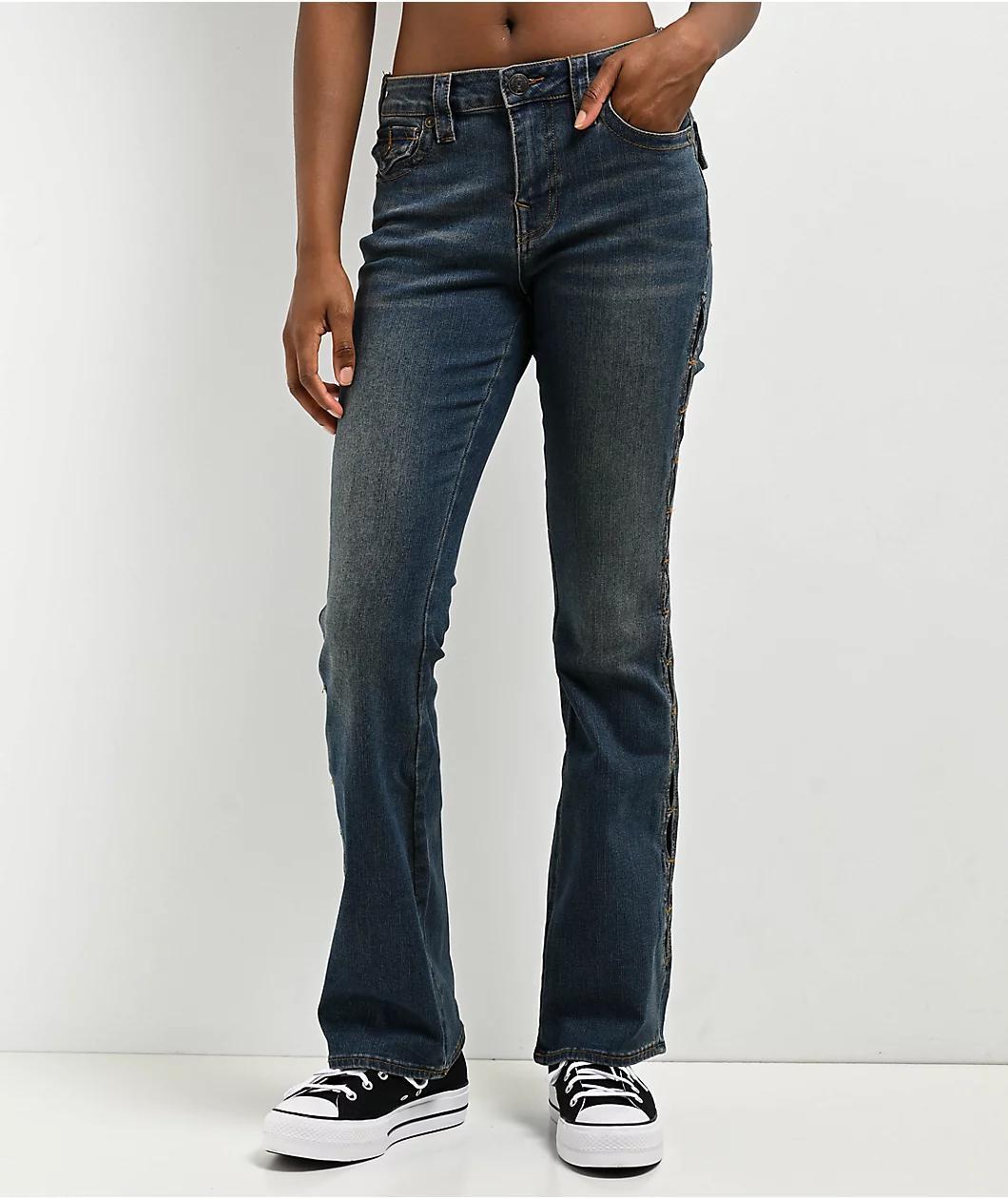 True Religion Becca Cutout Blue Wash Bootcut Jeans Product Image