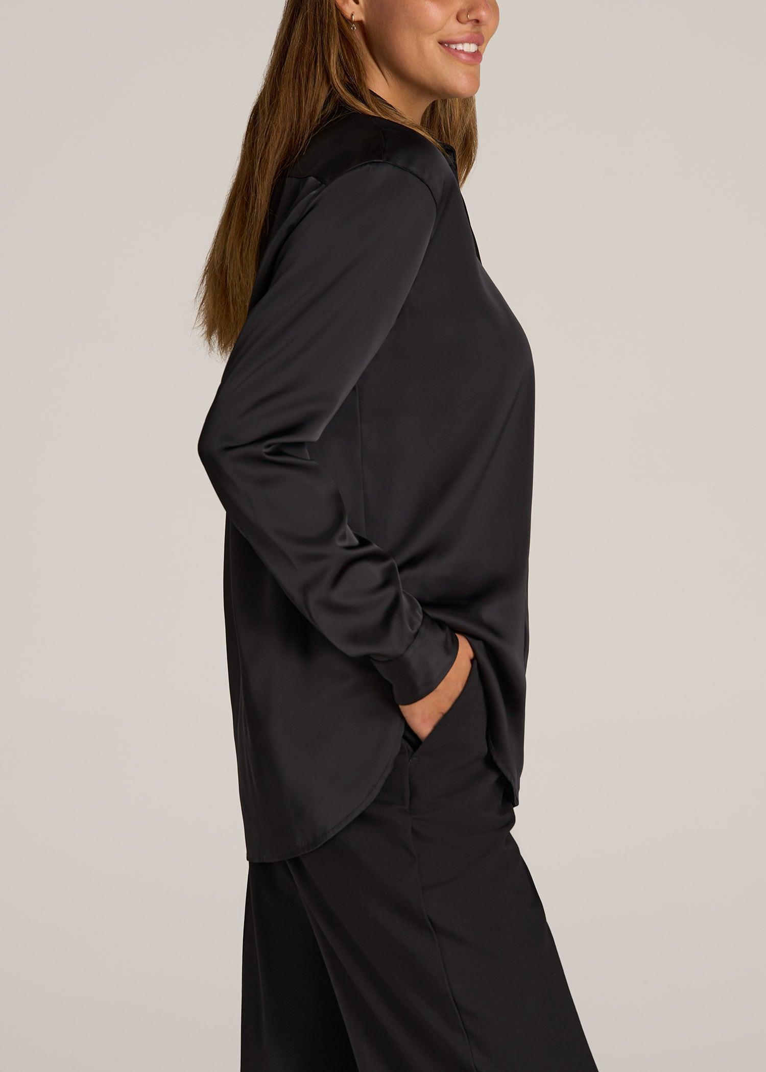 Relaxed Button Up Tall Women's Blouse in Black Product Image