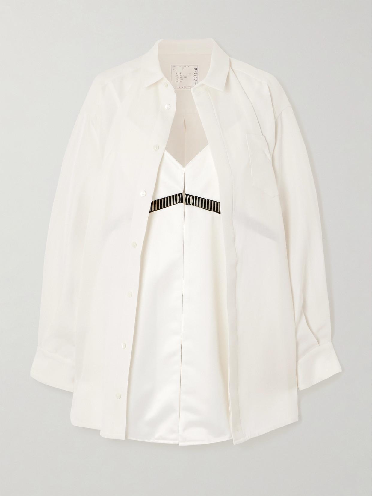 SACAI Layered Silk-blend Mini Shirt Dress In White Product Image