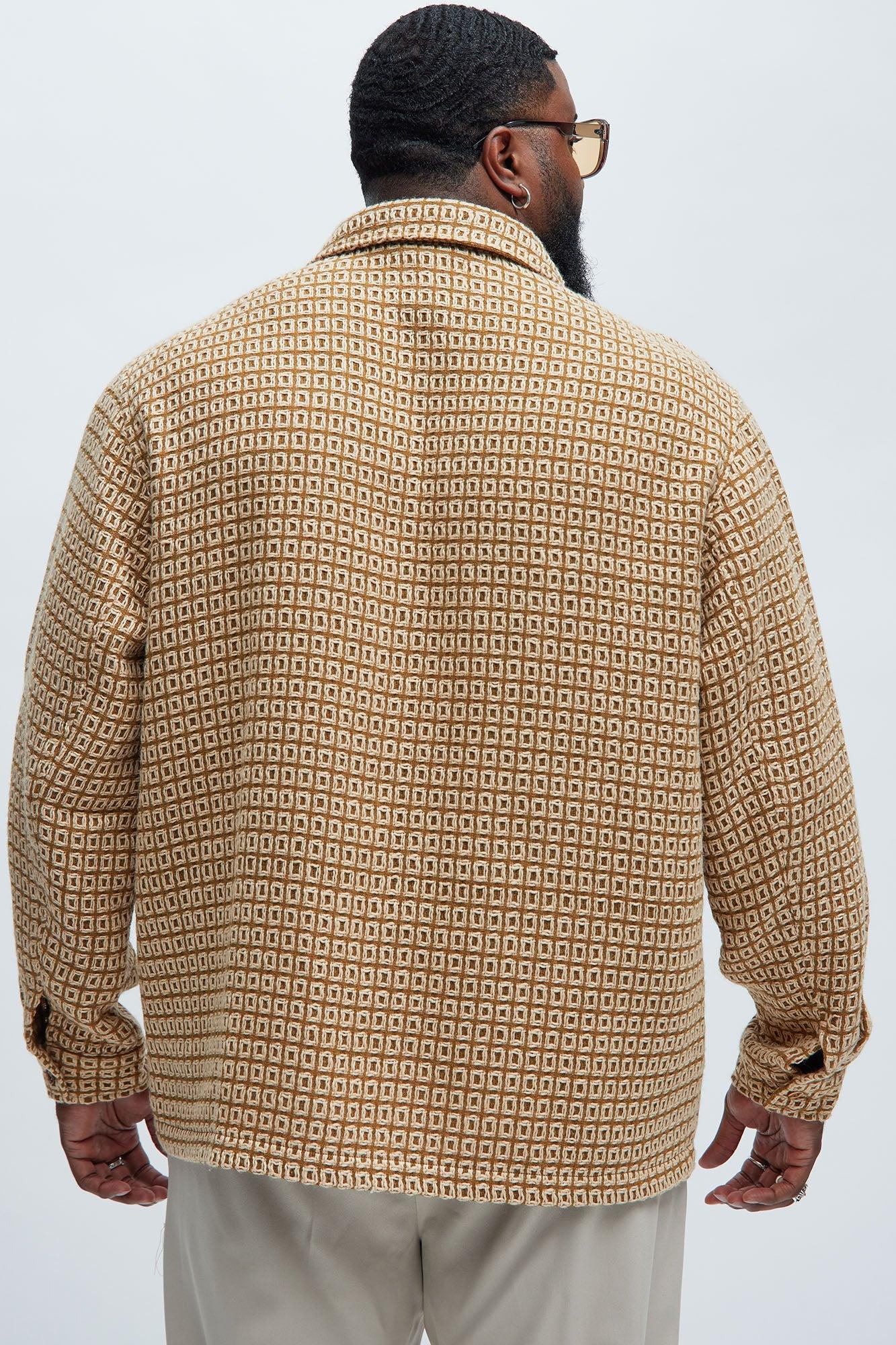 Oversized Island Textured Button Up Shirt - Brown Combo Product Image