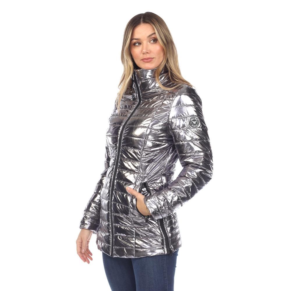 Women's Metallic Puffer Coat Silver Medium - White Mark Product Image