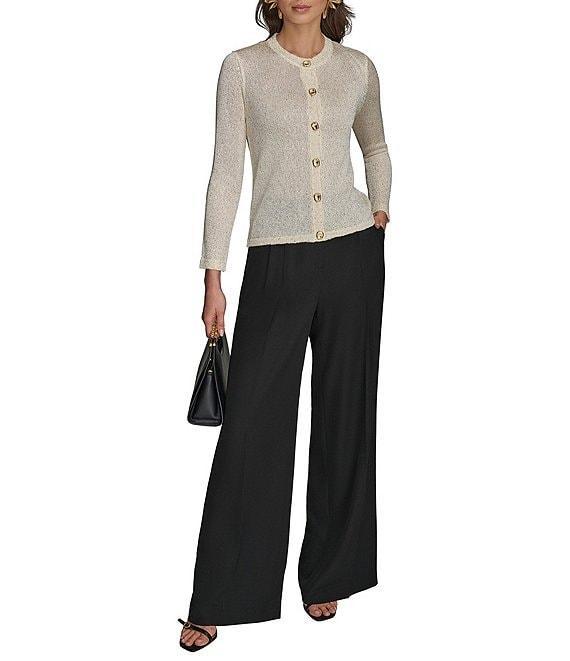 Donna Karan Sequin Knit Gold-Button Front Cardigan Product Image