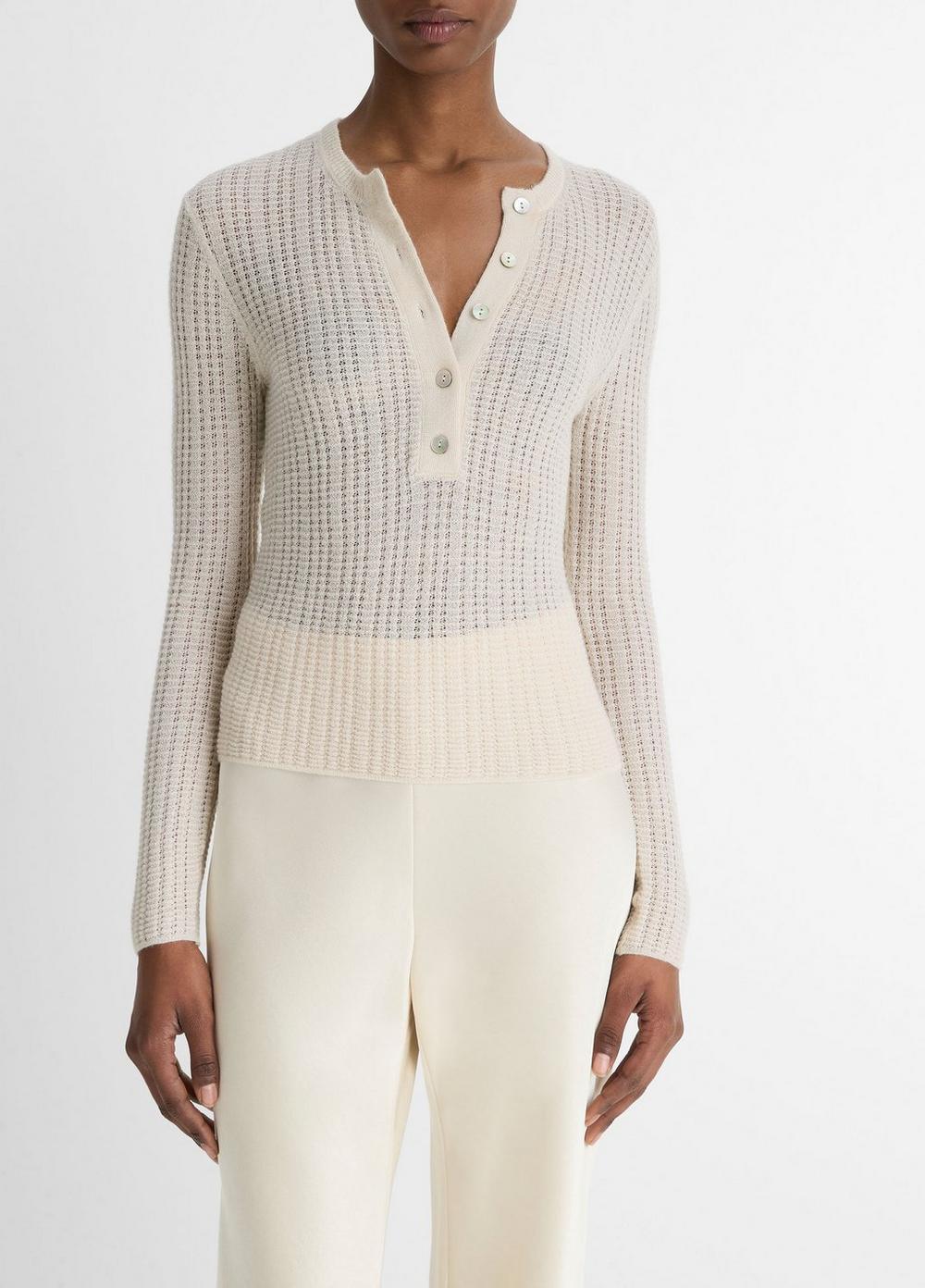 Waffle-Knit Cashmere-Silk Henley Sweater Product Image