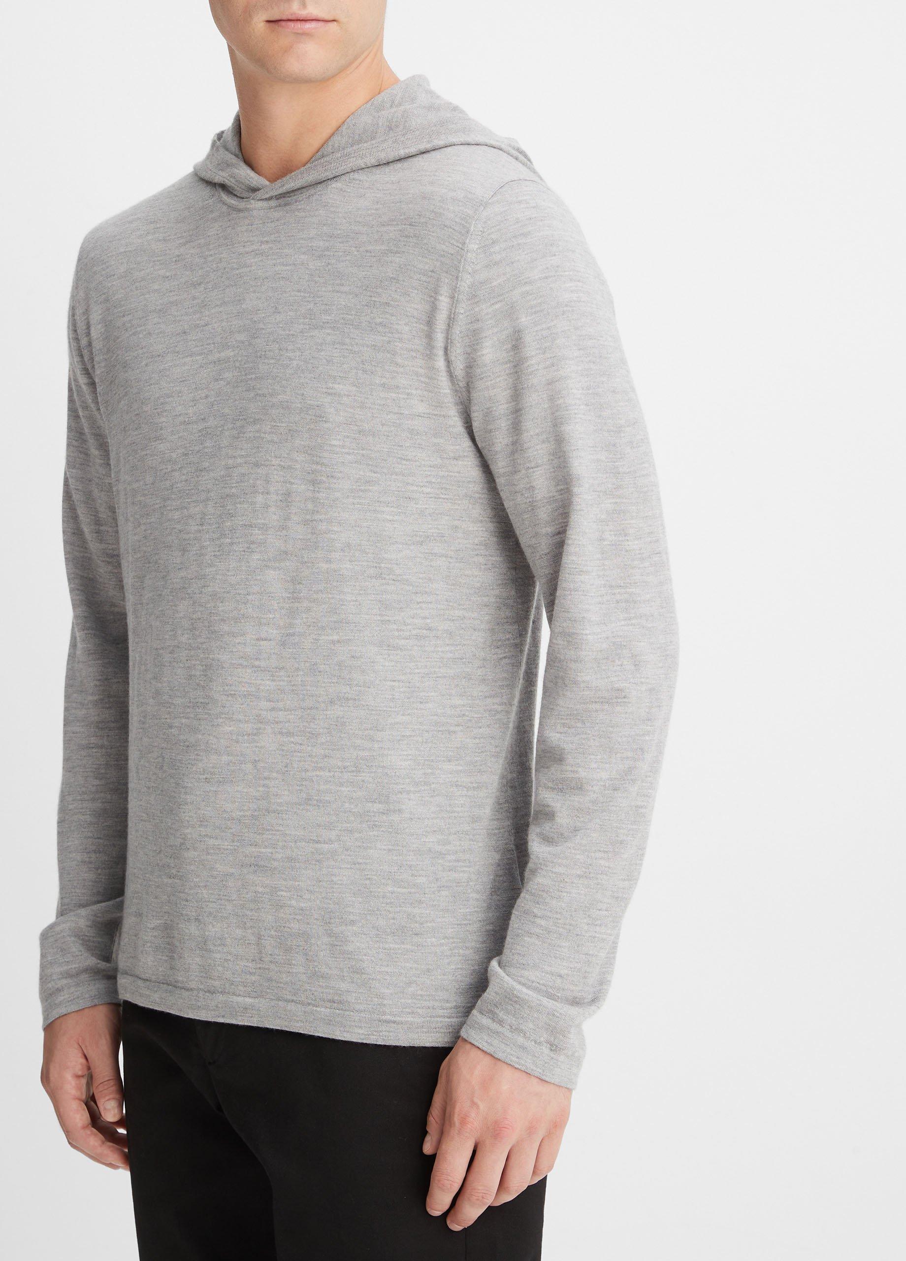 Mens Featherweight Wool Cashmere Pullover Hoodie, Heather White, Size XXL Vince Product Image