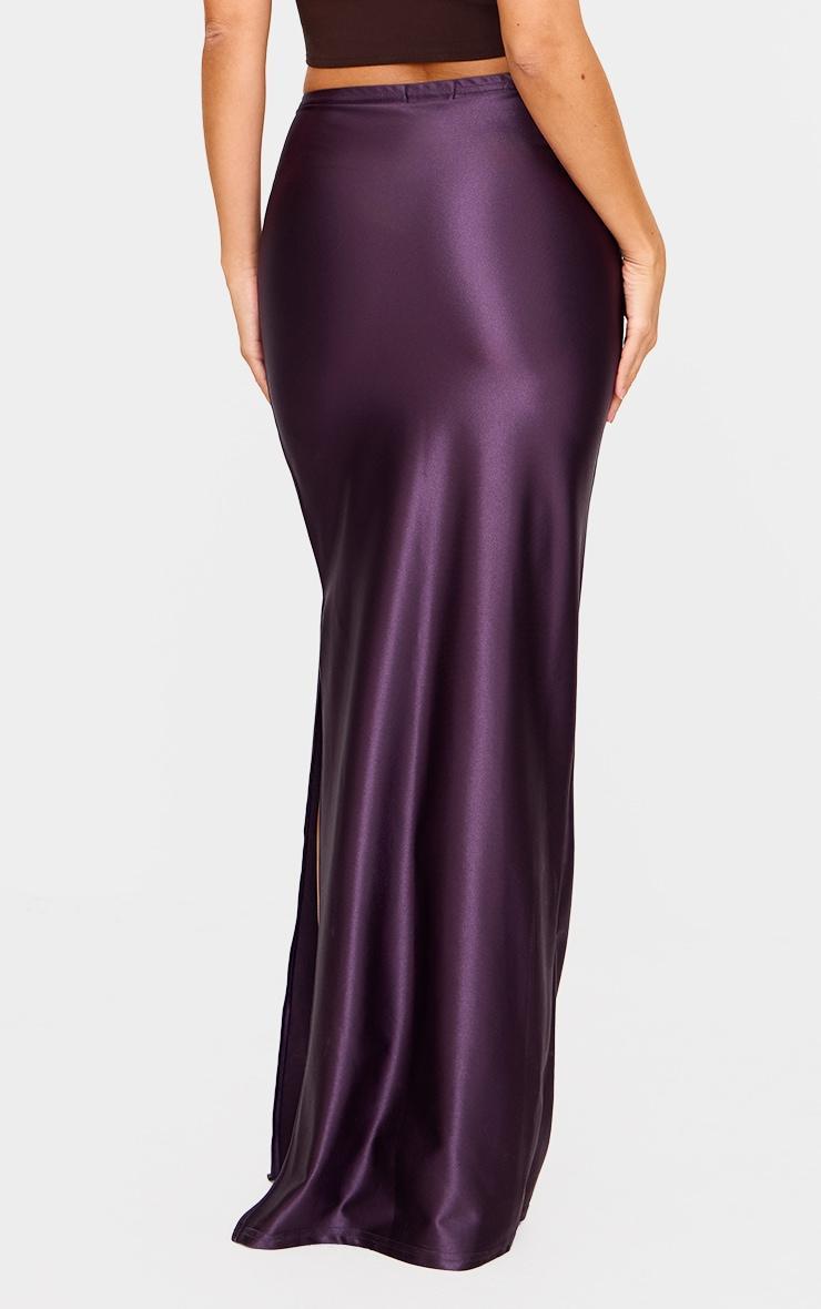 Plum Stretch Satin Split Side Maxi Skirt Product Image