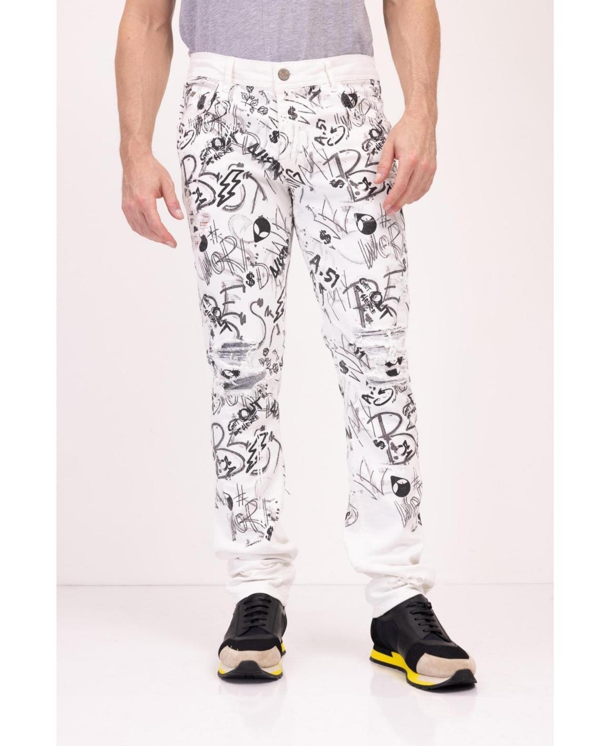 Ron Tomson Mens Modern Straight Scribble Denim Jeans Product Image