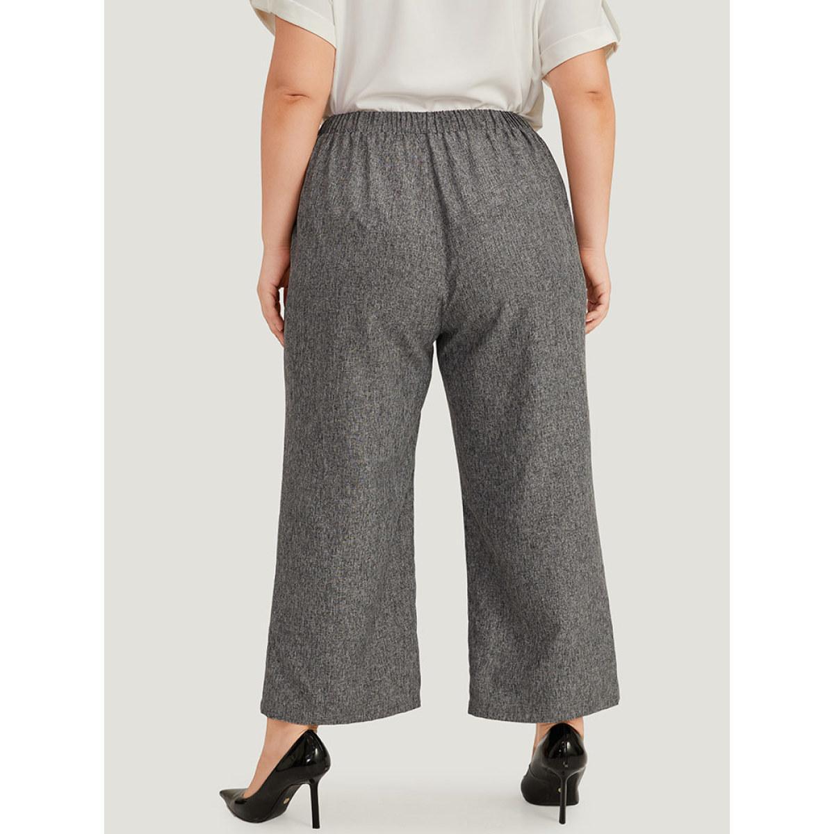 Plus Size Plain Lace Up Pleated Straight Leg Pants Women Gray Office Straight Leg High Rise Work Pants BloomChic 14-16/1X Product Image