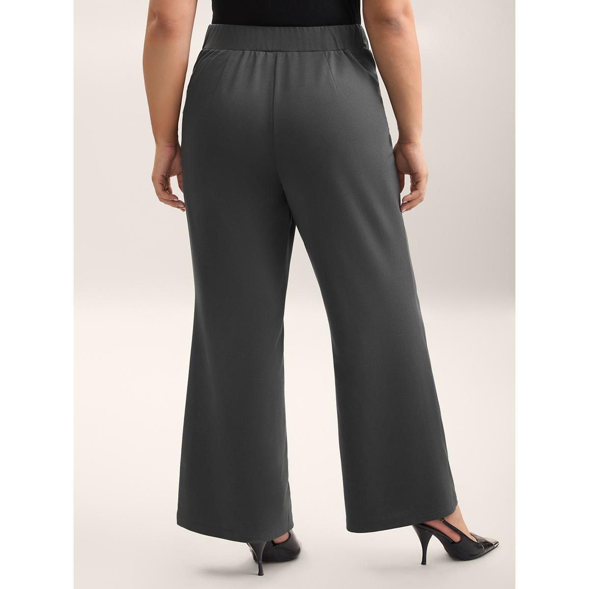 Plus Size Button No-Waist Gap Pull On Pants Women DimGray At the Office Bootcut Mid Rise Work Pants BloomChic 14-16/1X Product Image