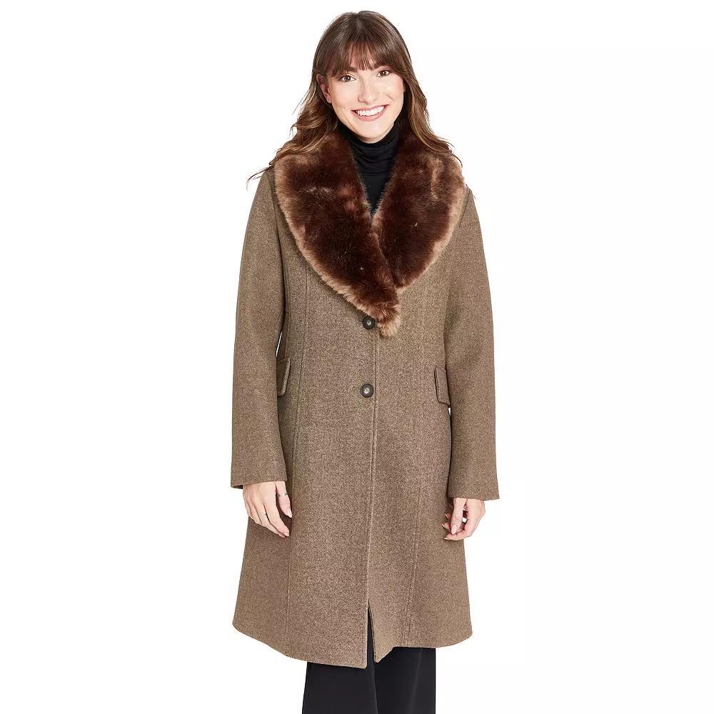 Women's Nine West Faux Fur Collar Button Front Coat,  Product Image