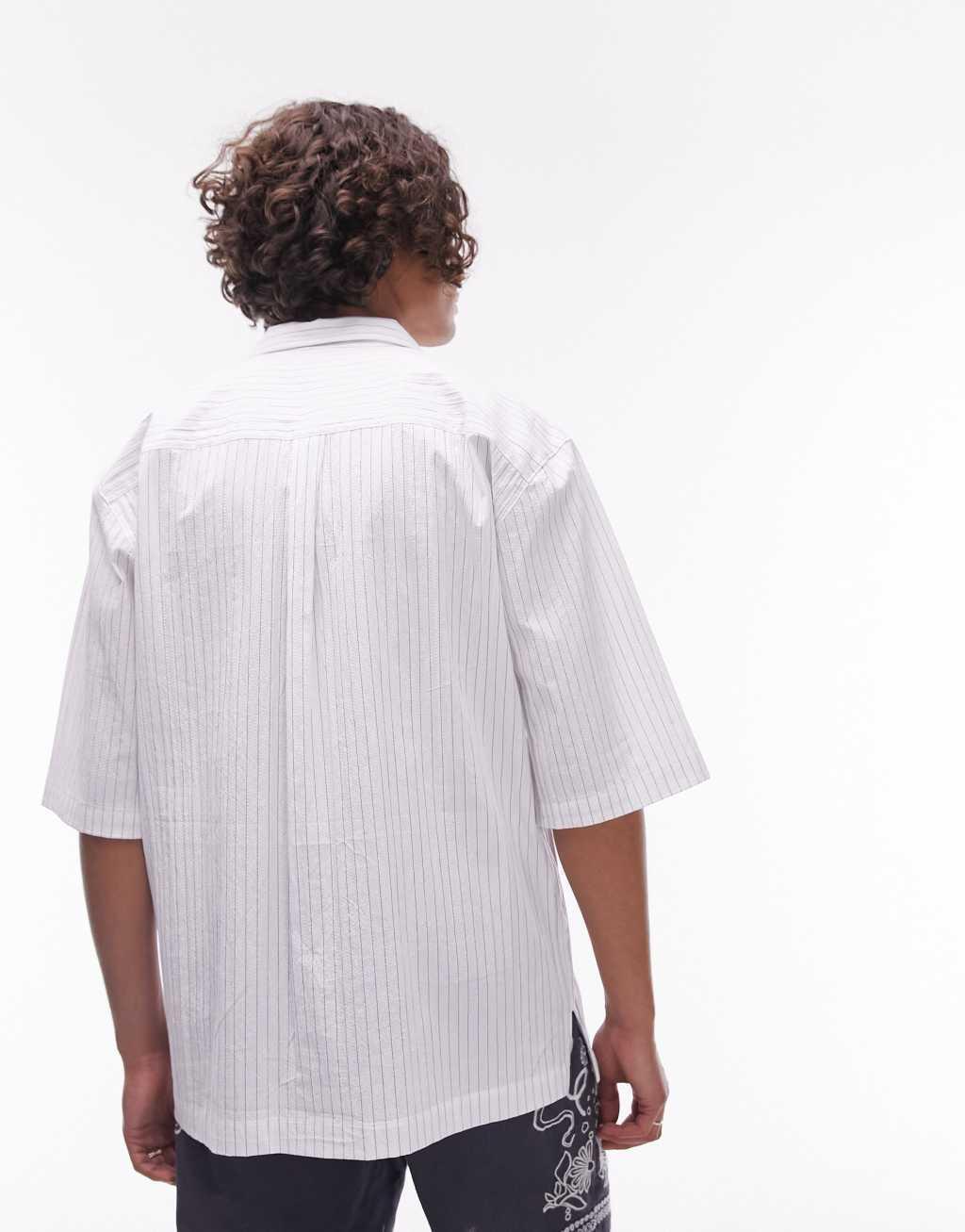 Topman short sleeve relaxed striped double pocket shirt in white Product Image