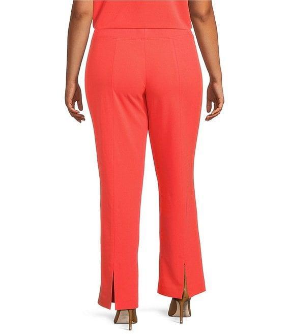 Ming Wang Plus Size Deco Stretch Crepe Back Slit Hem Pants Product Image