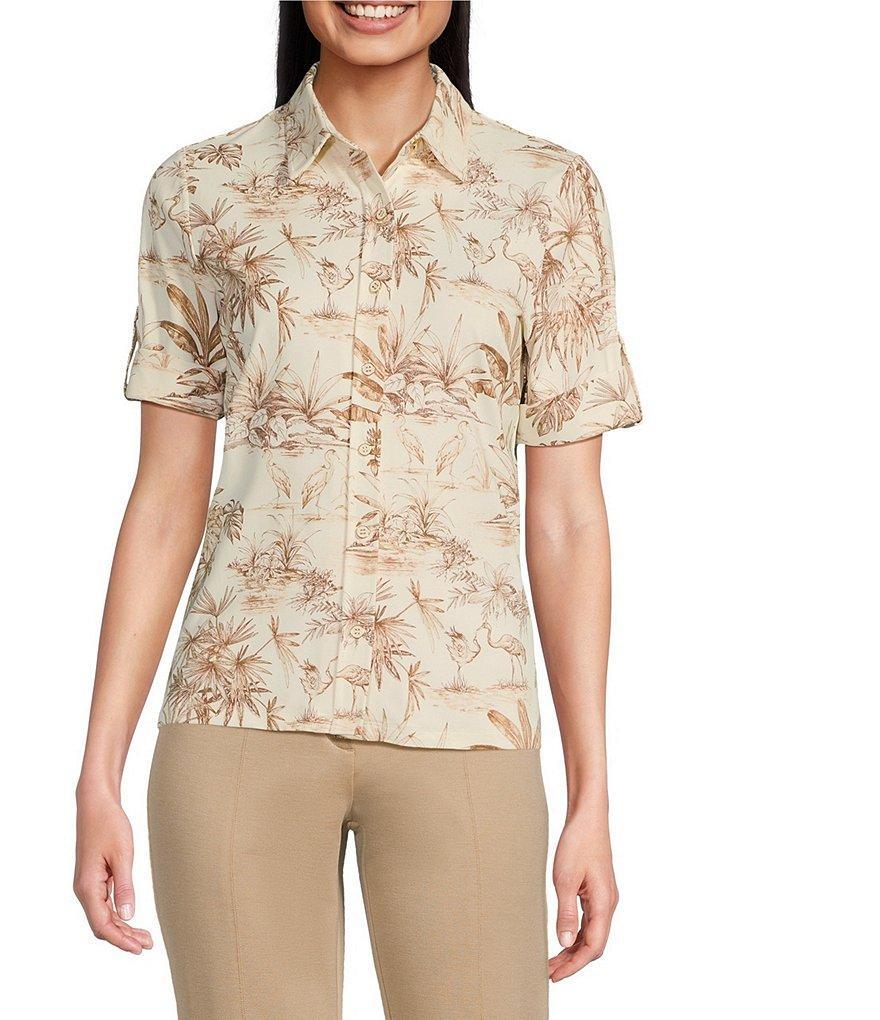J.McLaughlin Cornelia Coordinating Point Collar Short Sleeve Button Front Top Product Image