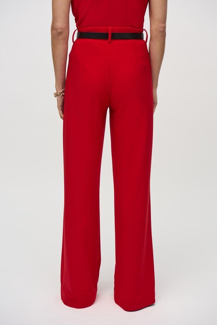 Silky Knit Belted Wide-Leg Pants- Lipstick Red Product Image