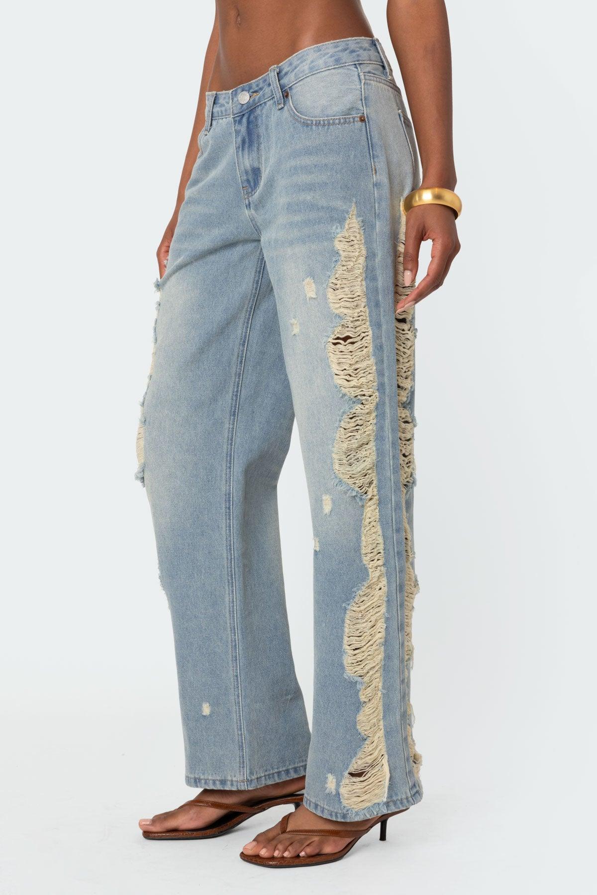 Distressed Sides Washed Jeans Product Image