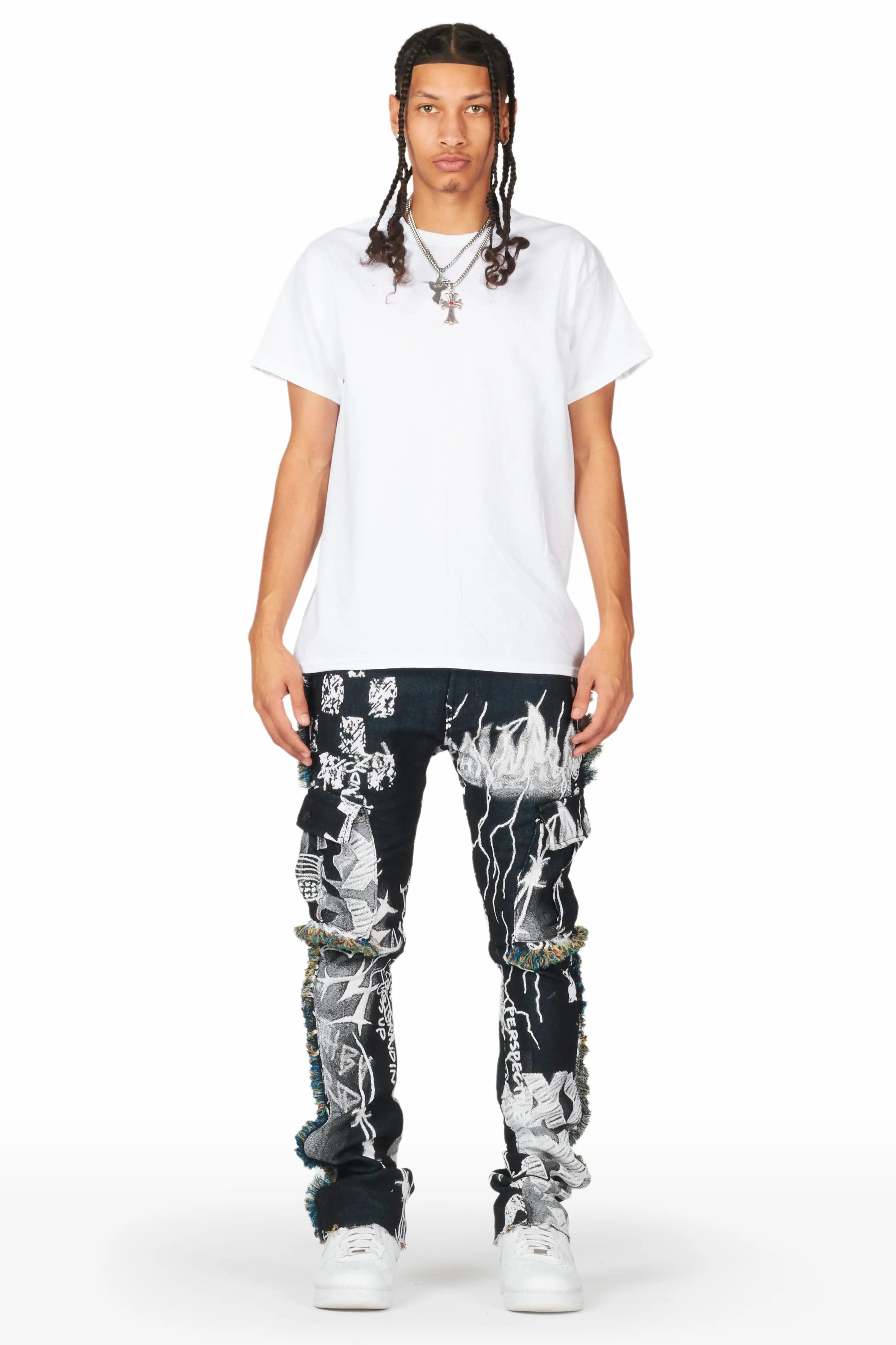 Zane Black/White Tapestry Stacked Flare Jean Male Product Image