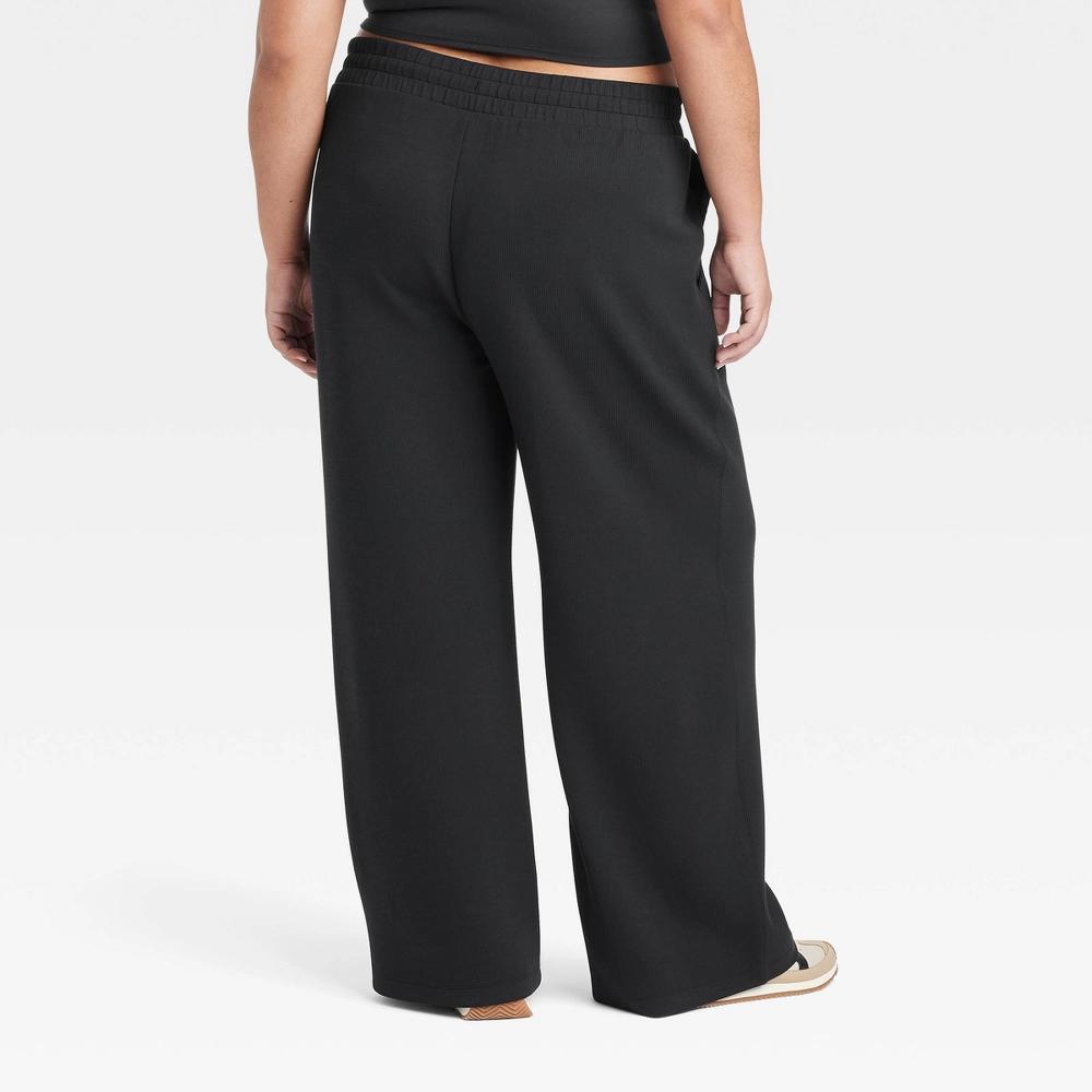 Womens Airy Sleek Ribbed High-Rise Wide Leg Pants - All In Motion Black XXL Product Image