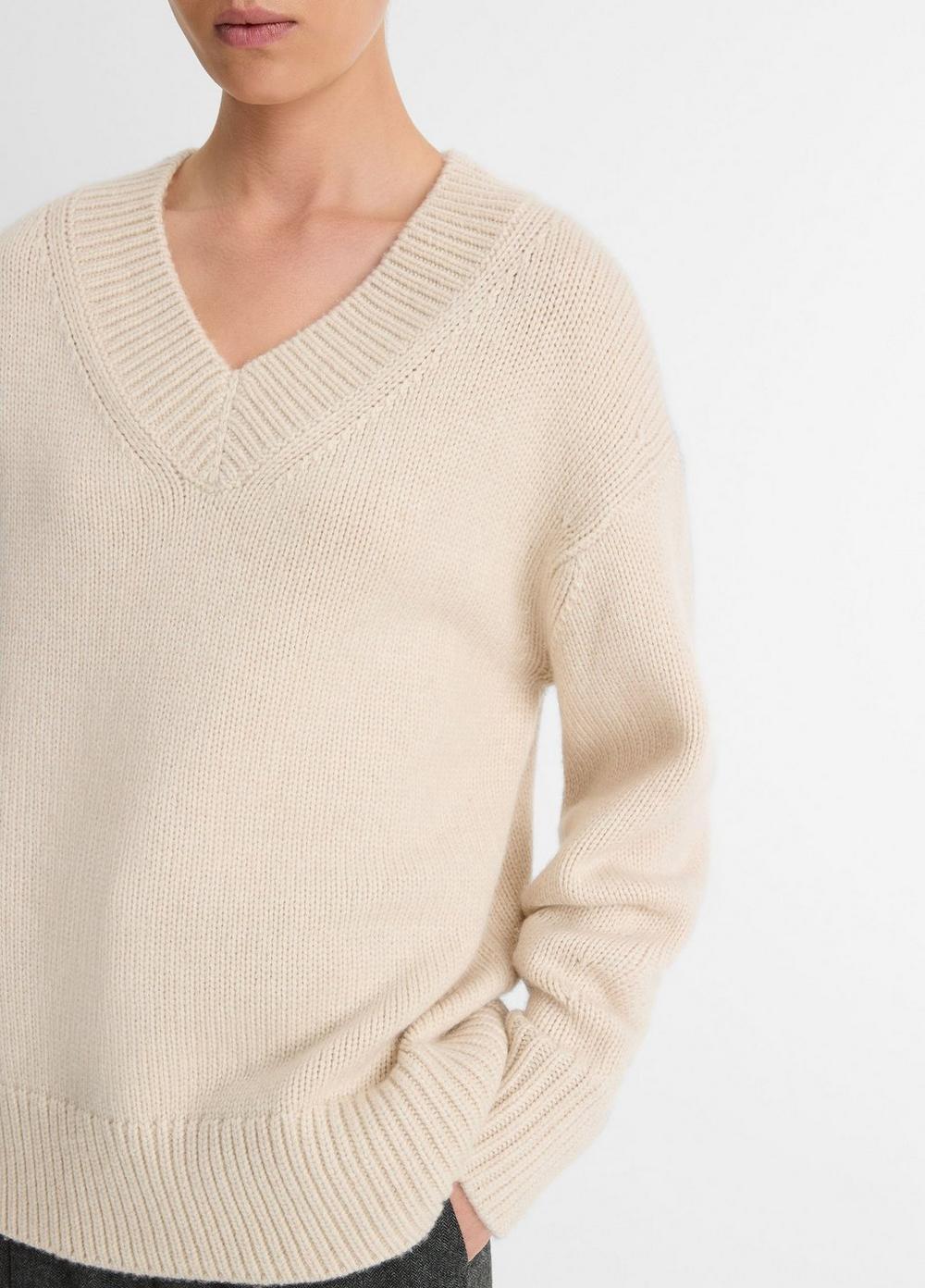 Wool and Cashmere Drop-Shoulder V-Neck Sweater Product Image