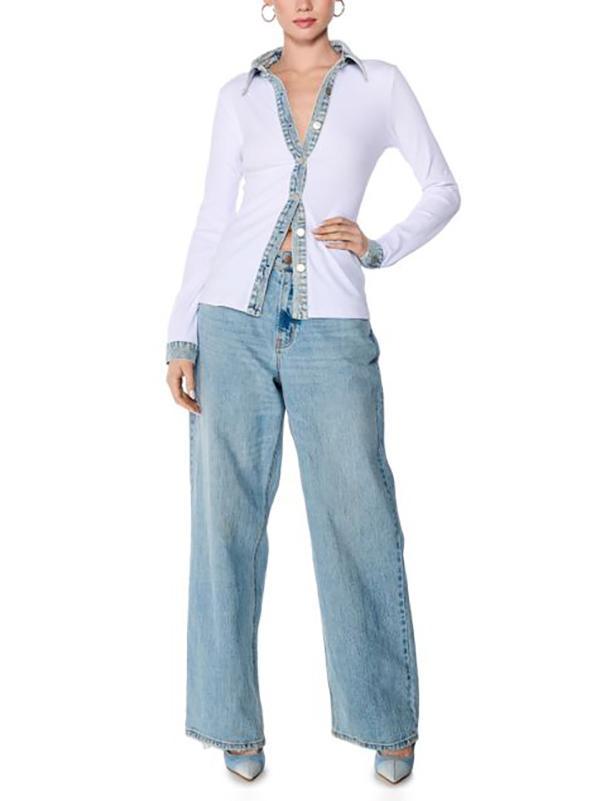 Long Sleeves Skinny Buttoned Split-Joint Lapel Blouses&Shirts Tops Product Image