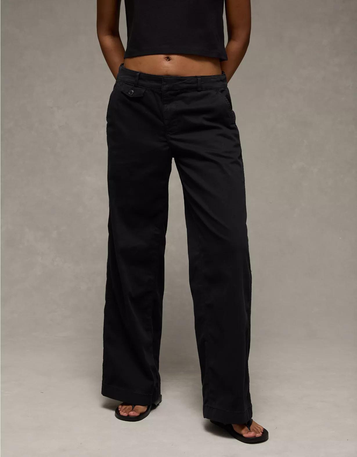 AE Stretch Low-Rise Wide-Leg Khaki Pant Product Image
