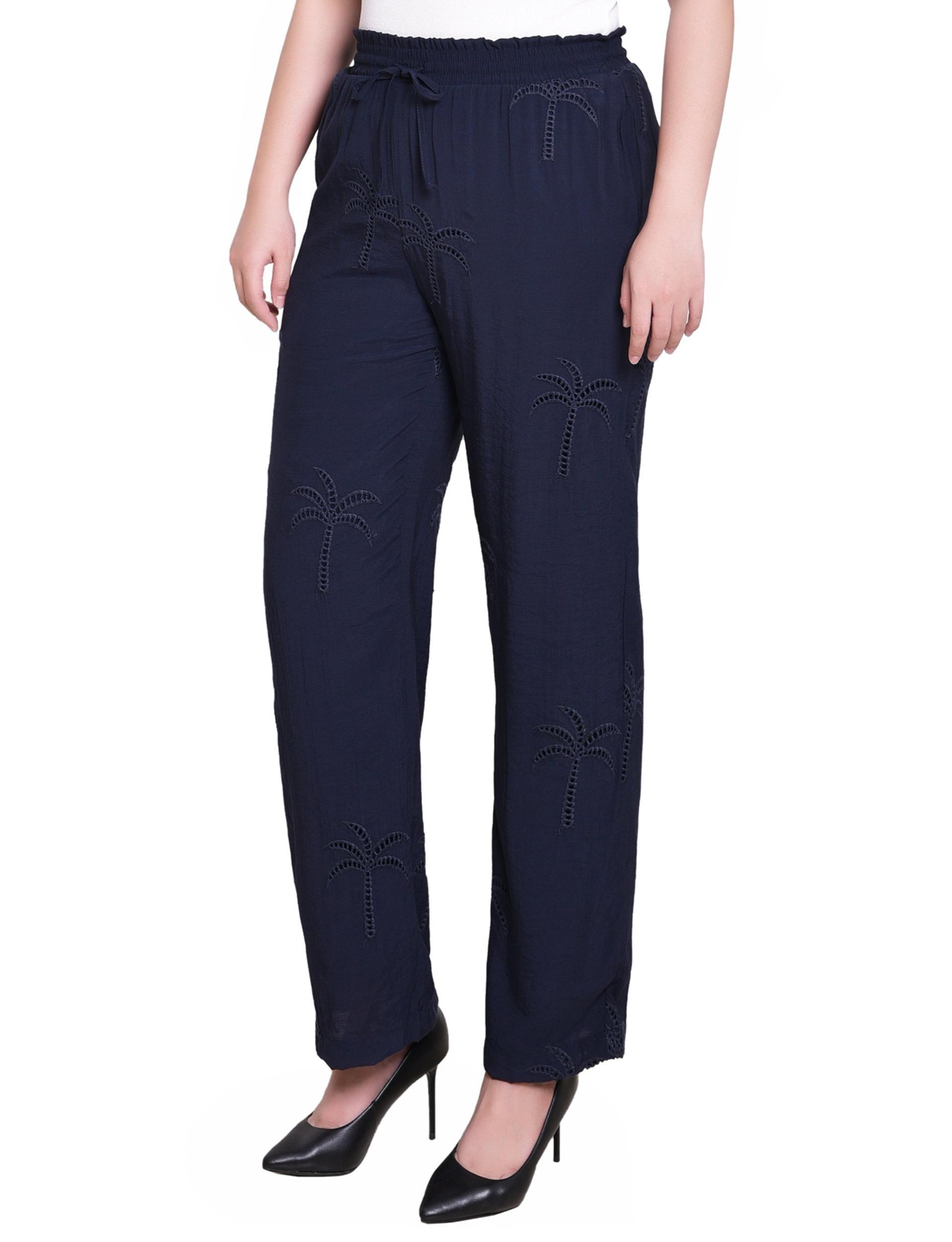 Navy Pull On Pants With Embroidery Product Image