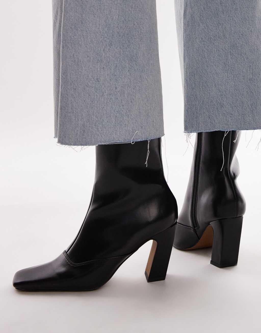 Topshop Nyla ankle boots with angled block heel in black Product Image