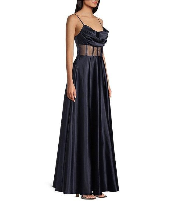 Next Up Drape Neck Illusion Corset Satin Gown Product Image
