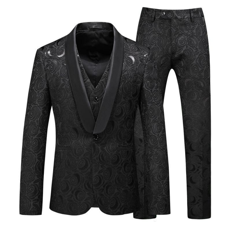 Set: Shawl Lapel Jacquard Single-Button Blazer + Tapered Dress Pants Product Image