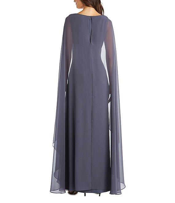 R & M Richards Chiffon V-Neck Sleeveless Duster Cape Sheath Dress Product Image
