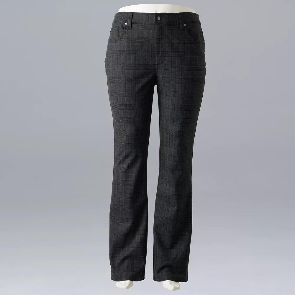 Plus Size Simply Vera Vera Wang Mid Rise 5-Pocket Ponte Bootcut Pants, Women's, Size: 4XL Short, Grey Plaid Product Image