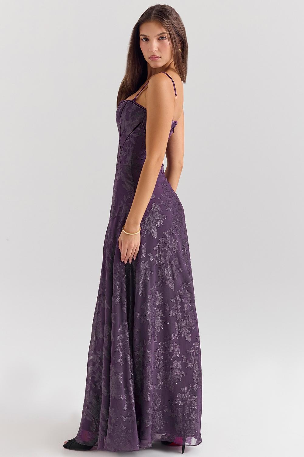 Esme Grape Lurex Chiffon Maxi Dress Product Image