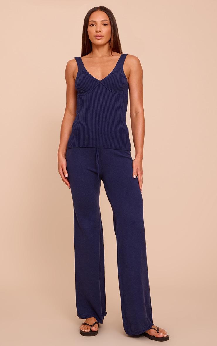 Tall Navy Knitted Ribbed Longline Tank Top Product Image