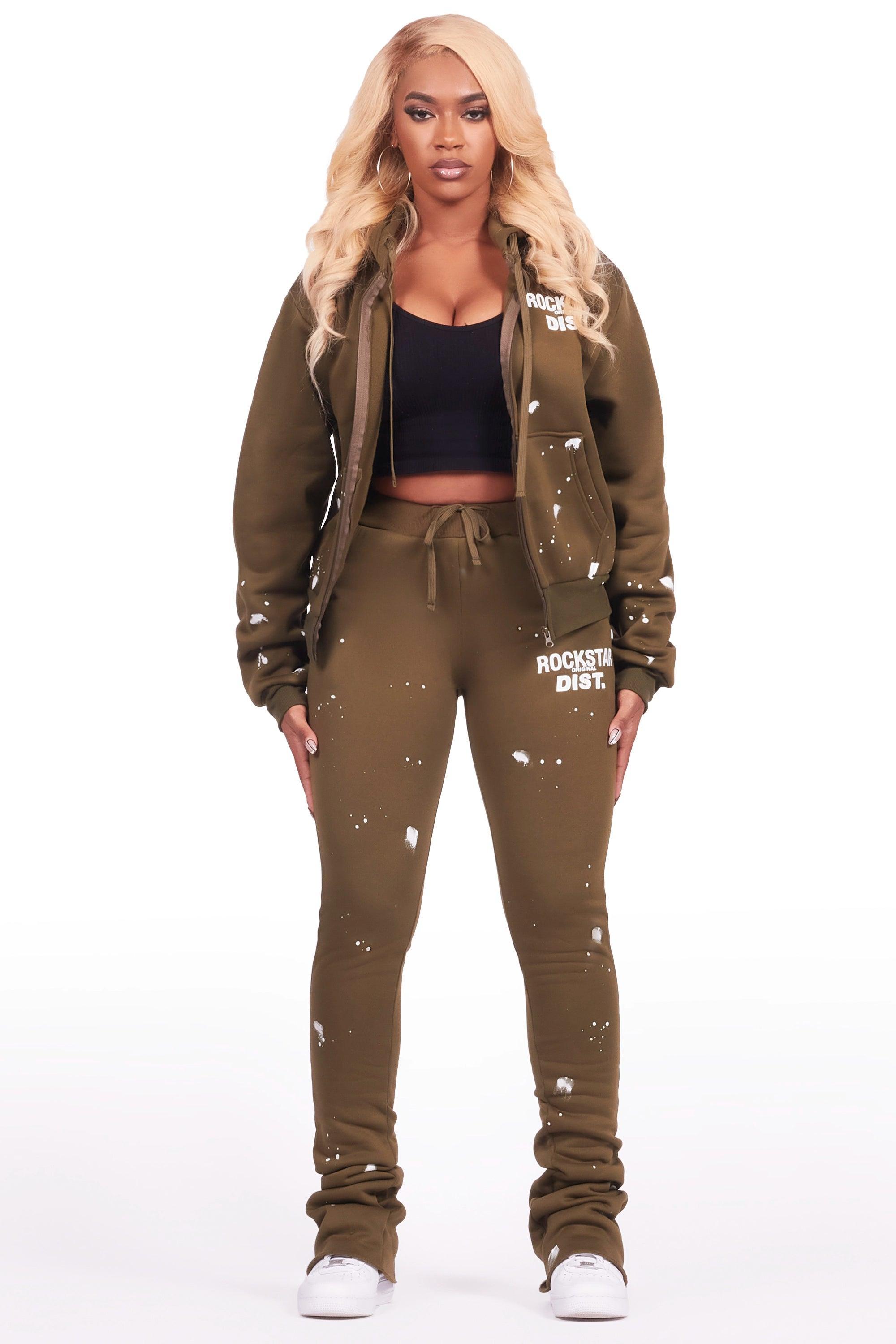 Halloway Olive Zip Up Super Stacked Trackset Female Product Image