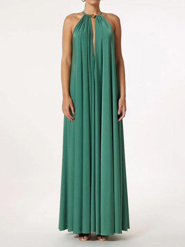 Sleeveless Solid Color Deep V-Neck Maxi Dresses Product Image