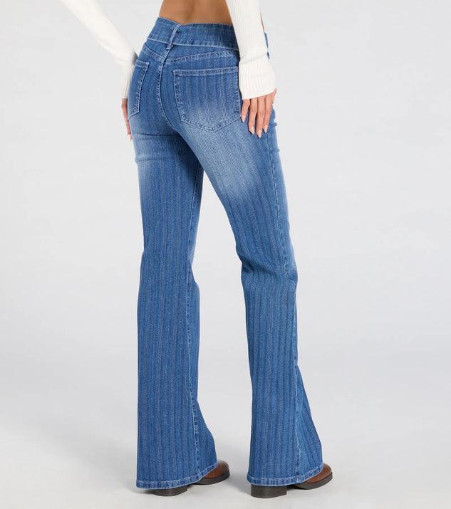 All Time Cute Mid-Rise Belted Flare Denim Jeans Product Image