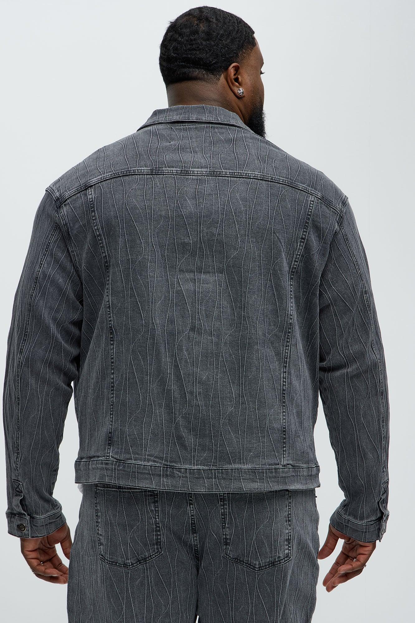 Wavy Jacquard Trucker Denim Jacket - Grey Product Image
