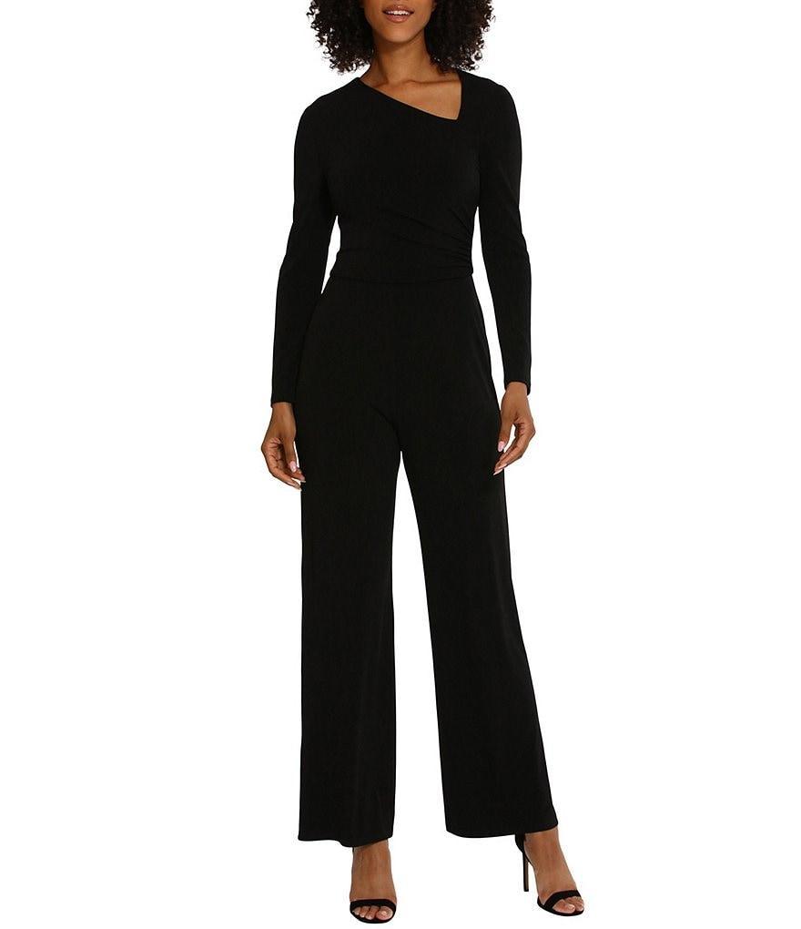 Maggy London Asymmetric V-Neck Long Sleeve Stretch Jumpsuit Product Image