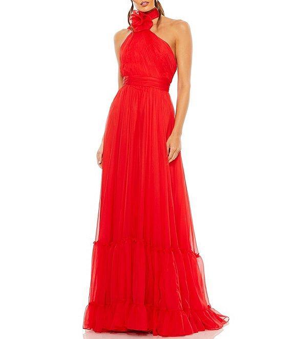 Mac Duggal Asymmetrical Halter Neck Floral Applique Chiffon Gown Product Image