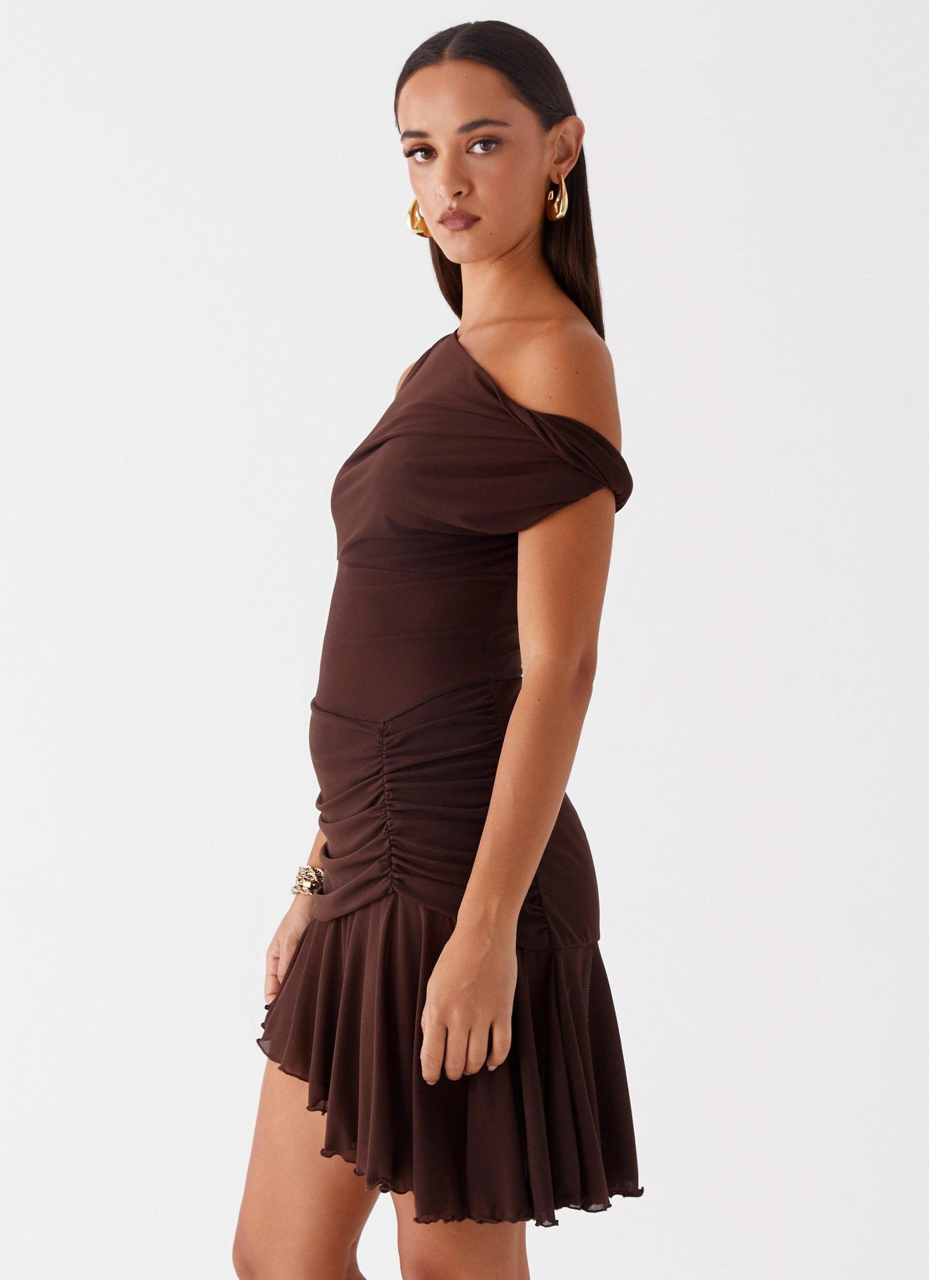 Fernleigh One Shoulder Mini Dress - Chocolate Product Image