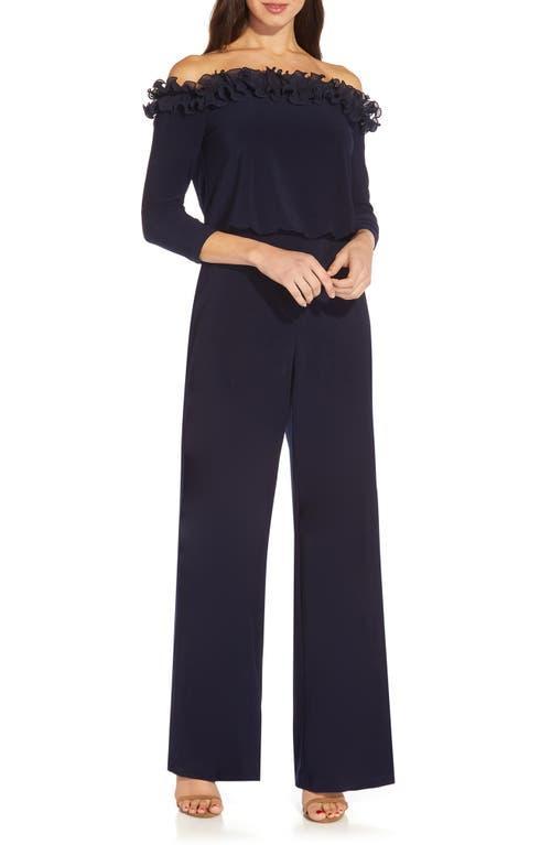 Adrianna Papell Ruffle Off-the-Shoulder 34 Sleeve Jersey Jumpsuit Product Image